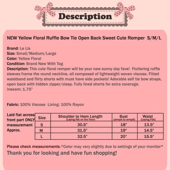 Yellow Floral Ruffle Tie Bow Open Back Cute Romper - Picture 7 of 7